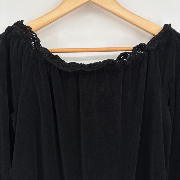 Juicy Couture Lace Trim Long Sleeve Y2K Top, Sz Med, Black Kangaroo Pouch - Picture 5 of 11